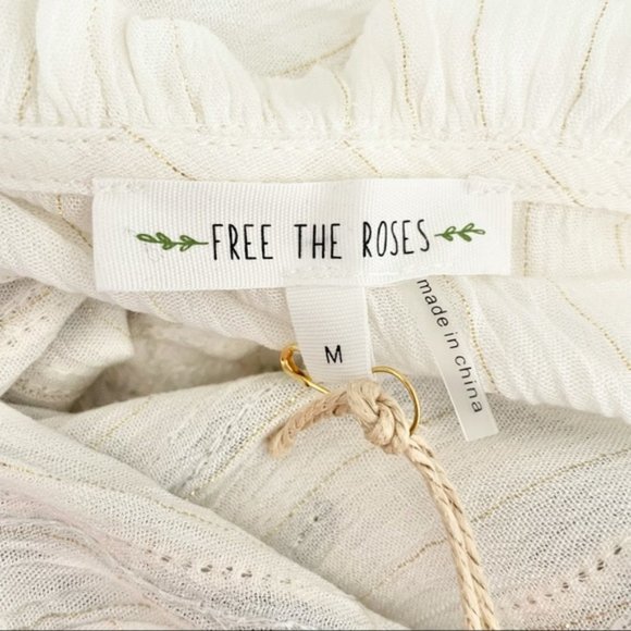 New Free The Roses Sequin Striped Tassel Tie Peasant Top Ivory Black Gold Medium - Picture 13 of 16